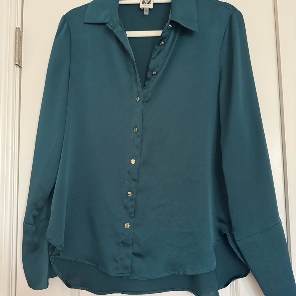 Anne Klein Blue Long Sleeve Button Down Shirt
